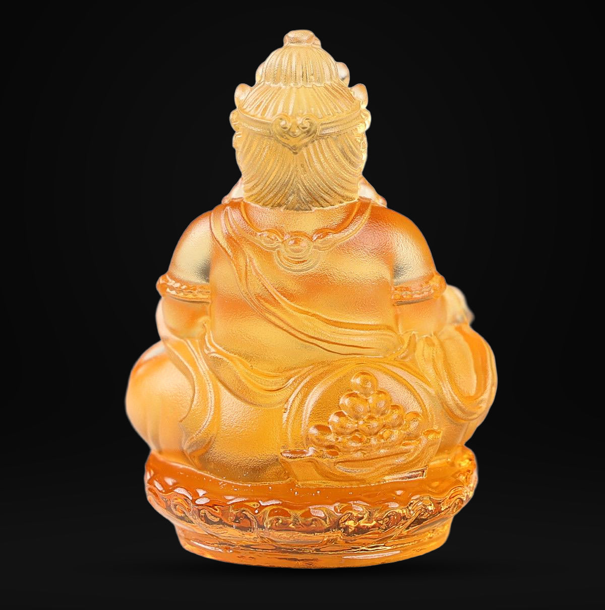 Mini Yellow Dzambhala Statue, 2" Liuli Glass Buddha, Feng Shui Car Dashboard Decor, God of Wealth Office Desk Ornament, Buddhist Gift