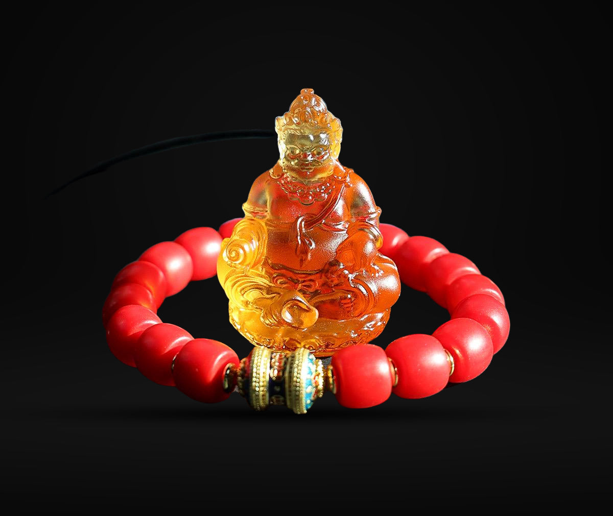 Mini Yellow Dzambhala Statue, 2" Liuli Glass Buddha, Feng Shui Car Dashboard Decor, God of Wealth Office Desk Ornament, Buddhist Gift