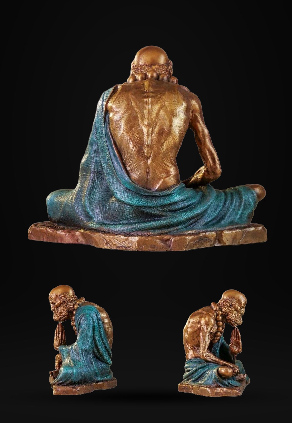 Bronze Meditating Daruma Statue Zen Buddhist Sculpture Office Desk Decor Original Brass Bodhidharma Figurine Spiritual Collectible Gift
