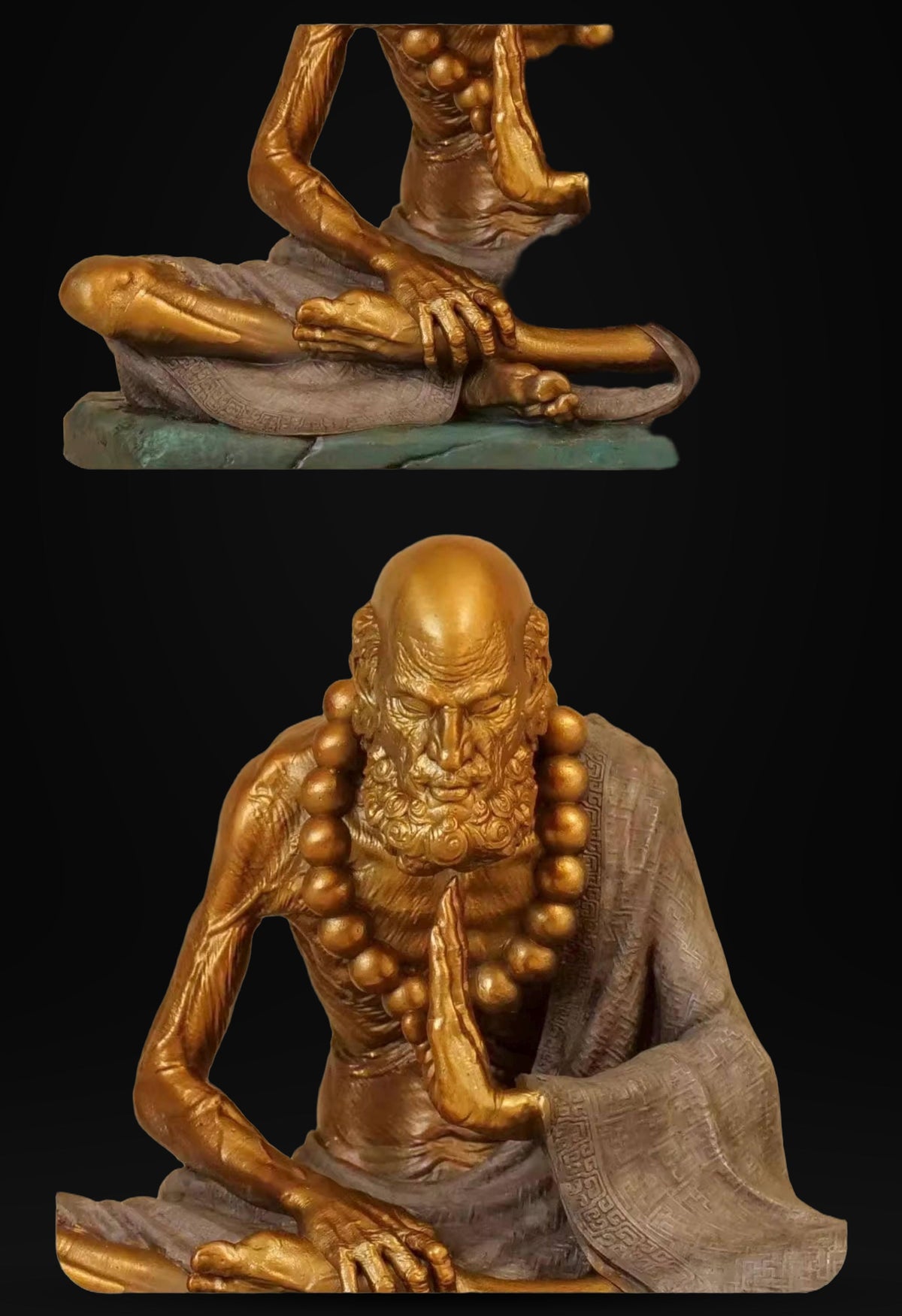 Bronze Meditating Daruma Statue Zen Buddhist Sculpture Office Desk Decor Original Brass Bodhidharma Figurine Spiritual Collectible Gift
