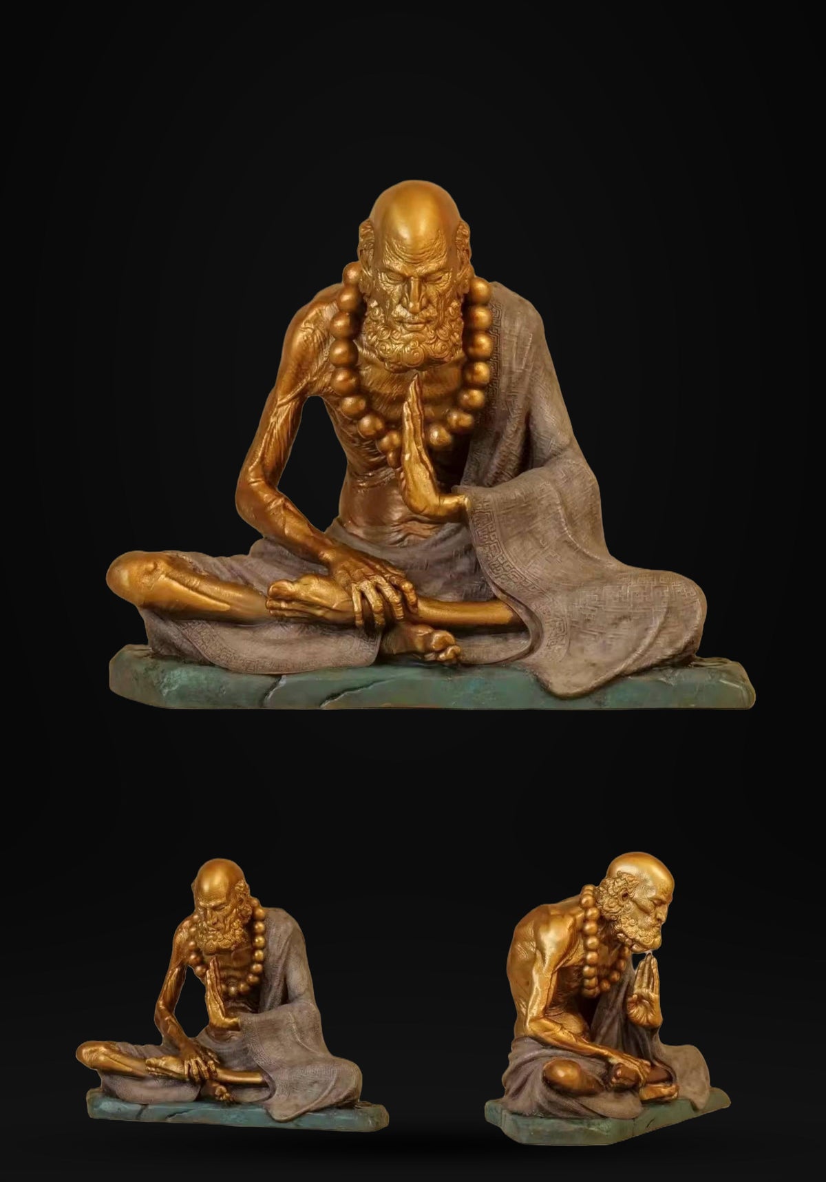 Bronze Meditating Daruma Statue Zen Buddhist Sculpture Office Desk Decor Original Brass Bodhidharma Figurine Spiritual Collectible Gift