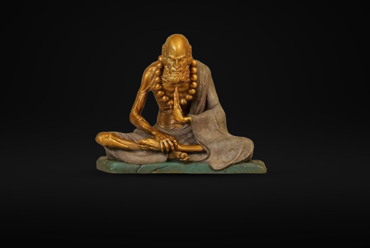 Bronze Meditating Daruma Statue Zen Buddhist Sculpture Office Desk Decor Original Brass Bodhidharma Figurine Spiritual Collectible Gift