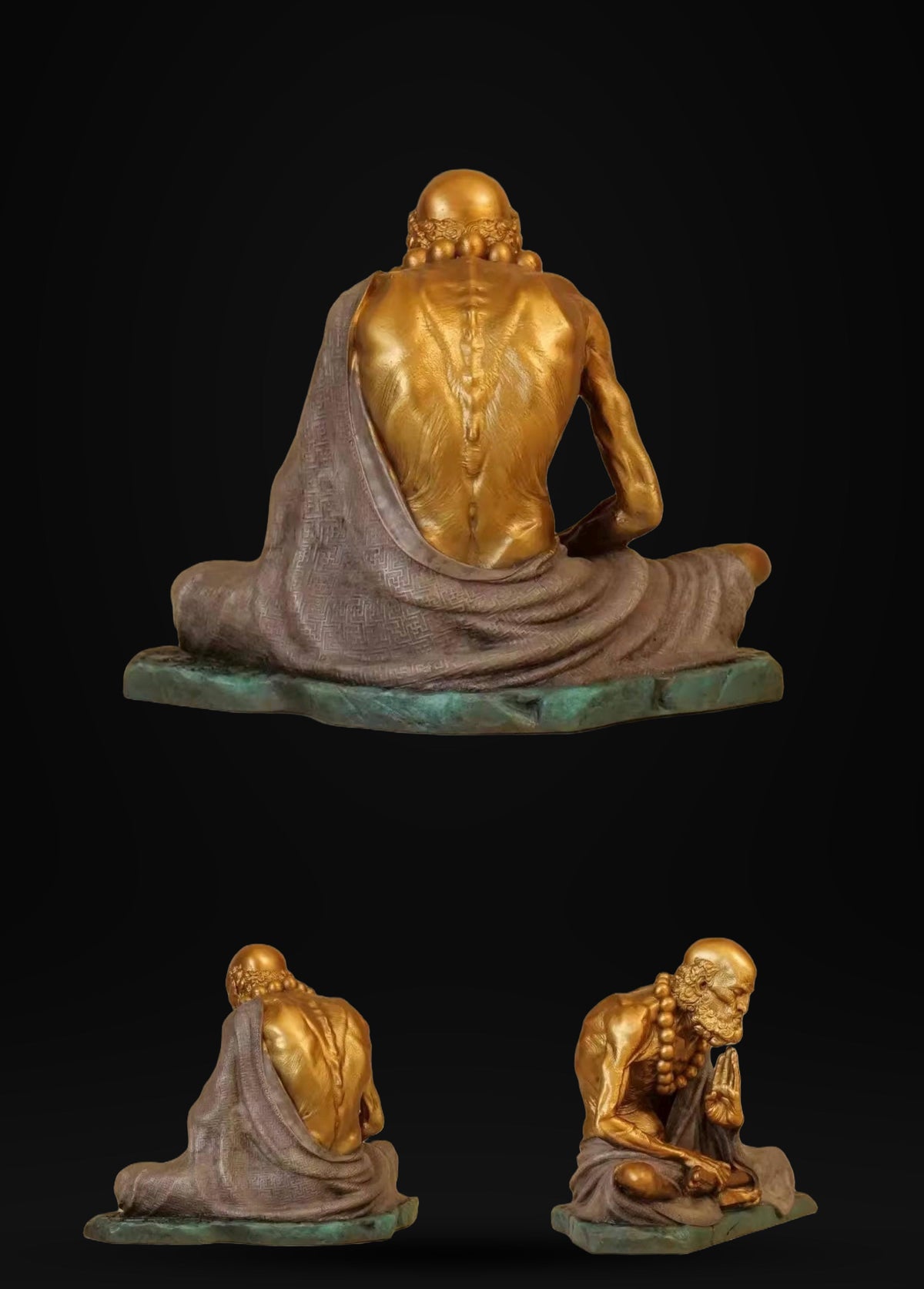 Bronze Meditating Daruma Statue Zen Buddhist Sculpture Office Desk Decor Original Brass Bodhidharma Figurine Spiritual Collectible Gift
