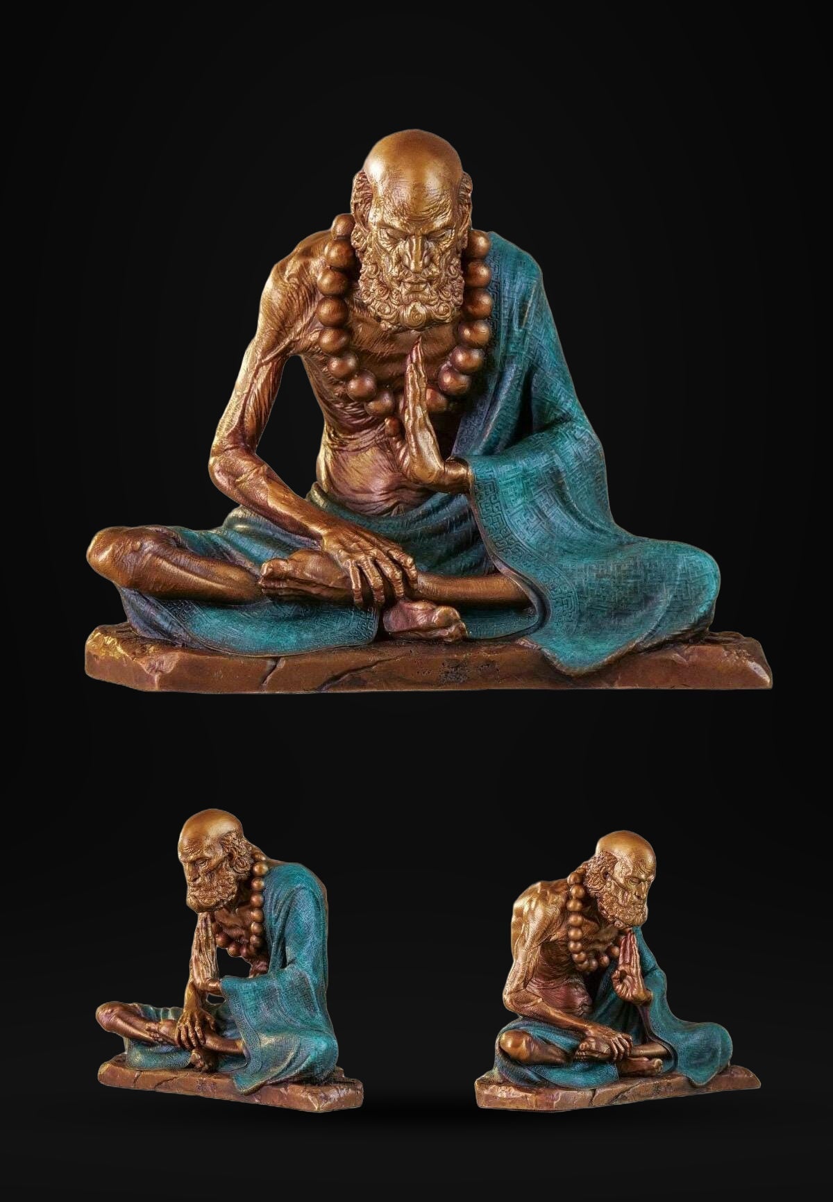 Bronze Meditating Daruma Statue Zen Buddhist Sculpture Office Desk Decor Original Brass Bodhidharma Figurine Spiritual Collectible Gift