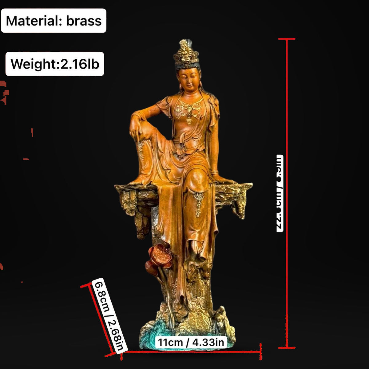 Solid Brass Guanyin Statue, Buddhist Avalokiteshvara Sculpture, Zen Home Decor, Mindfulness Meditation Altar, Feng Shui Gift, Bodhisattva