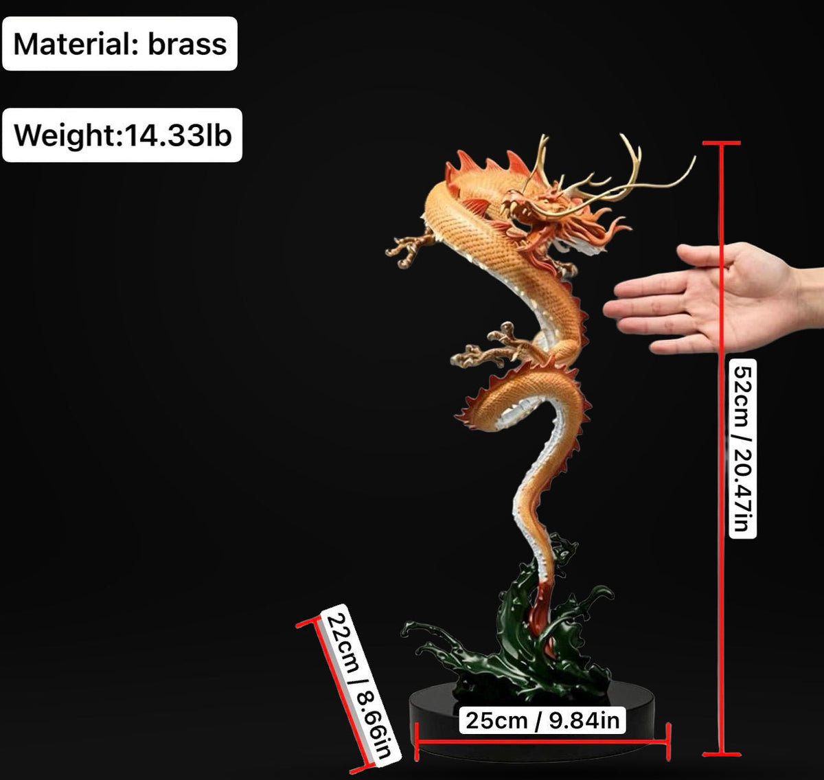 Chinese Brass Dragon Statue, Feng Shui Water Dragon Sculpture for Wealth, Neo-Chinese Living Room Decor, Luxury Office Desk Gift