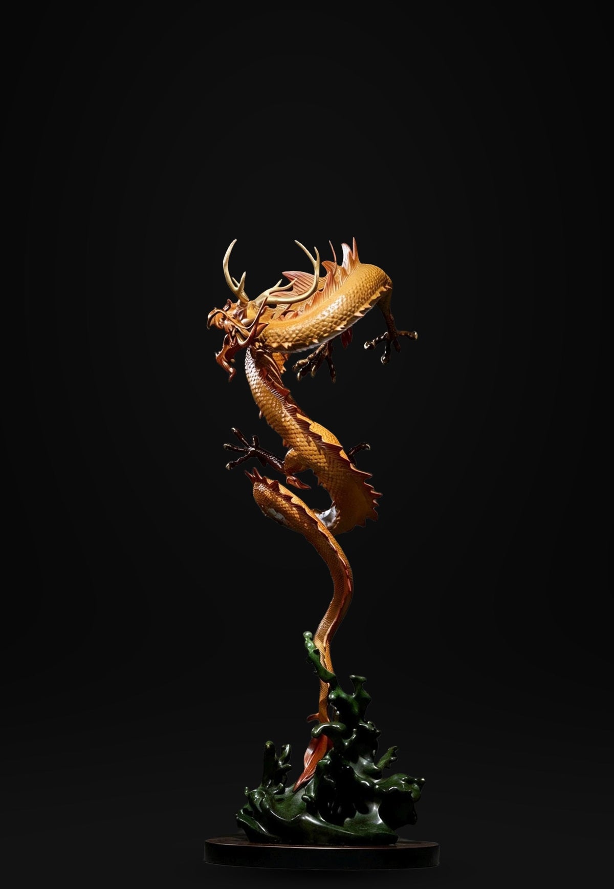 Chinese Brass Dragon Statue, Feng Shui Water Dragon Sculpture for Wealth, Neo-Chinese Living Room Decor, Luxury Office Desk Gift