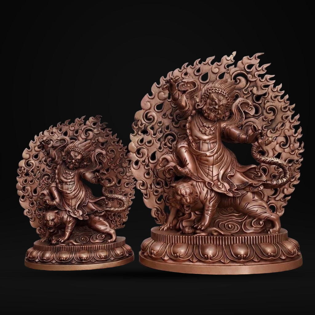 Tibetan Brass Wrathful Guru Rinpoche Statue, Padmasambhava Buddha Figure for Home Altar Shrine, Protective Car Mascot Ornament Gift