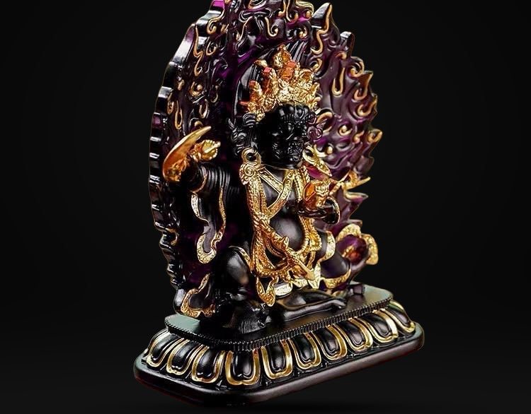 Ancient Glass Two-Armed Mahakala Dharma Protector, Traditional Liuli Art, Home Altar Sacred Décor