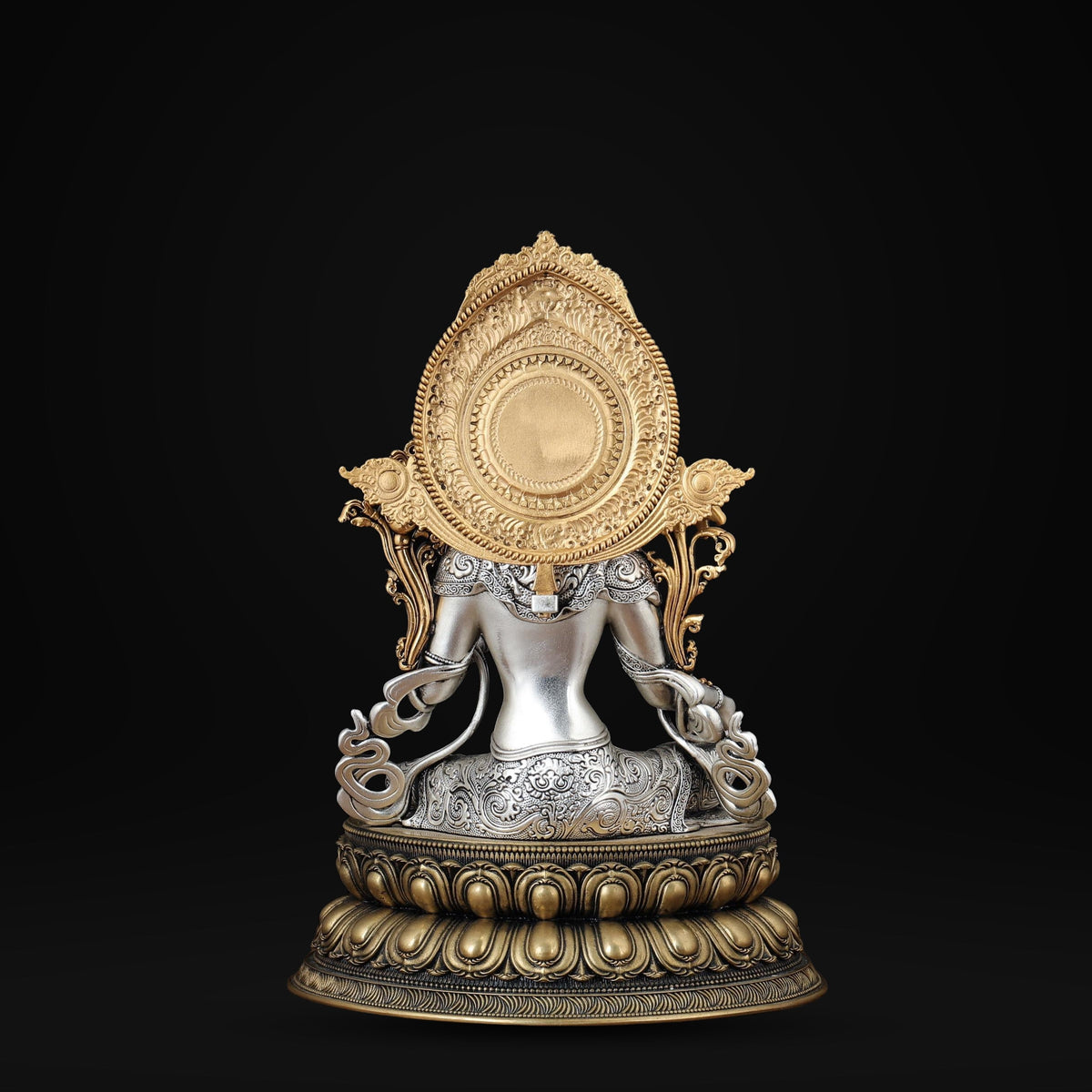 Nepali Green Tara Statue, Silver Plated Gold Gilded Copper Bodhisattva, Tibetan Buddhist Home Altar Decor, White Tara Blessing Sculpture
