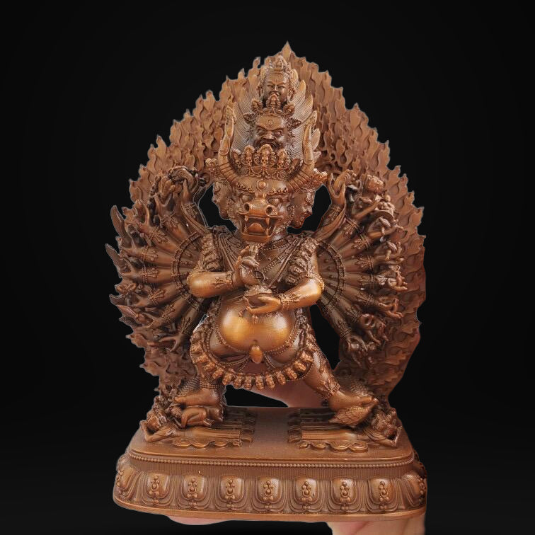Solitary Hero Yamantaka Bronze Statue, Handcrafted Tibetan Protector Dharma Icon, Buddhist Meditation Altar Shrine, 4.7" Vajra Deity Art