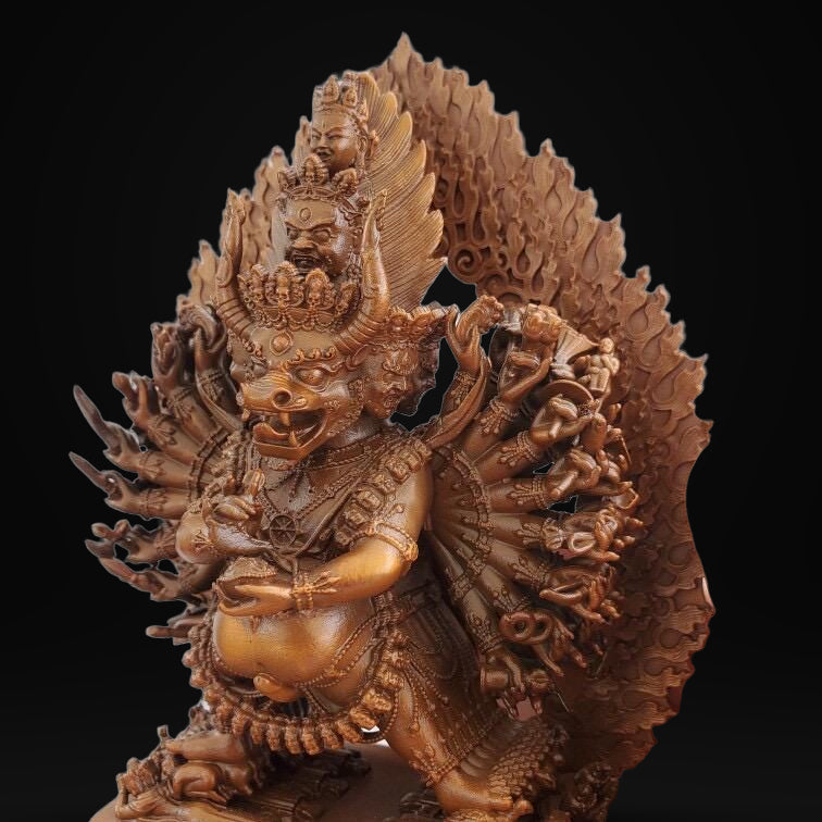 Solitary Hero Yamantaka Bronze Statue, Handcrafted Tibetan Protector Dharma Icon, Buddhist Meditation Altar Shrine, 4.7" Vajra Deity Art