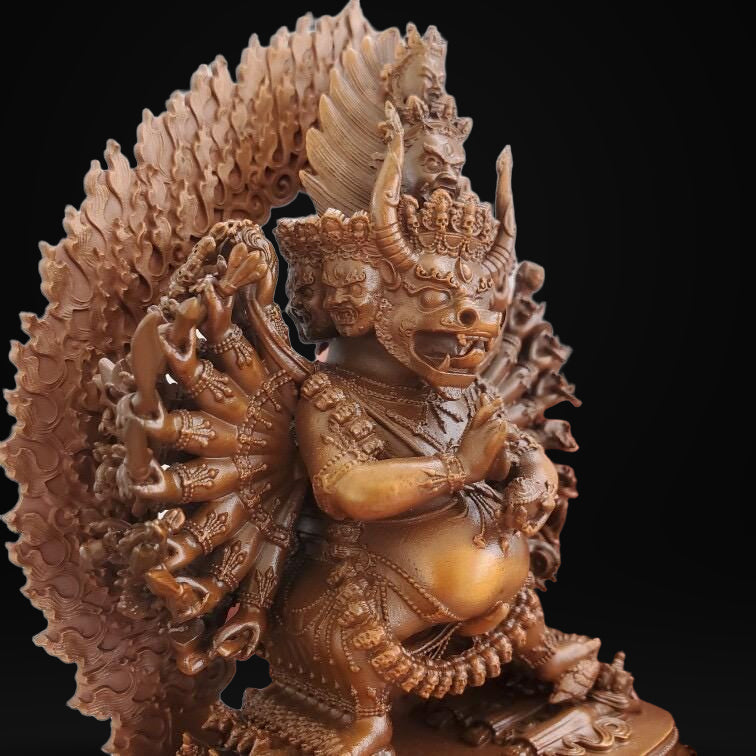 Solitary Hero Yamantaka Bronze Statue, Handcrafted Tibetan Protector Dharma Icon, Buddhist Meditation Altar Shrine, 4.7" Vajra Deity Art