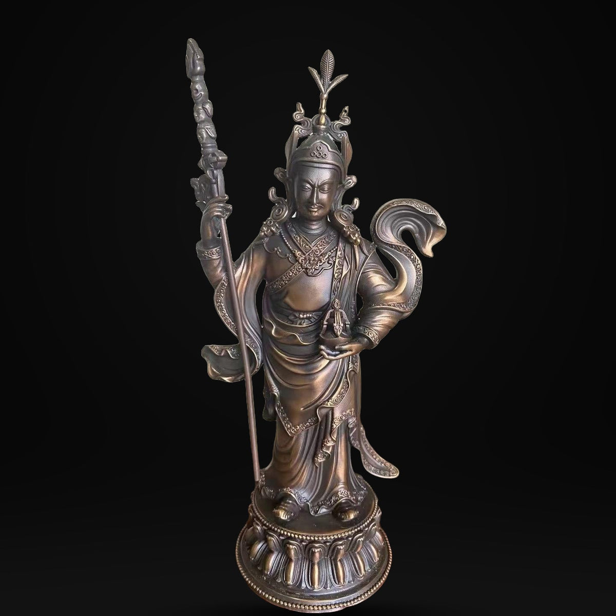 Padmasambhava Statue, Solid Brass Standing Guru Rinpoche, Nepalese Tibetan Buddhist Altar Sculpture, Himalayan Art Home Shrine Decor