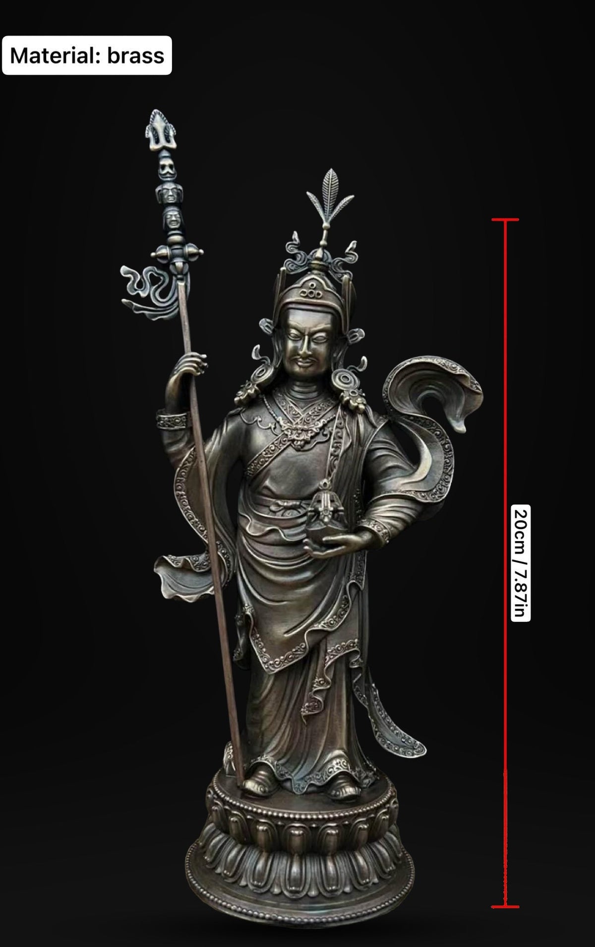 Padmasambhava Statue, Solid Brass Standing Guru Rinpoche, Nepalese Tibetan Buddhist Altar Sculpture, Himalayan Art Home Shrine Decor