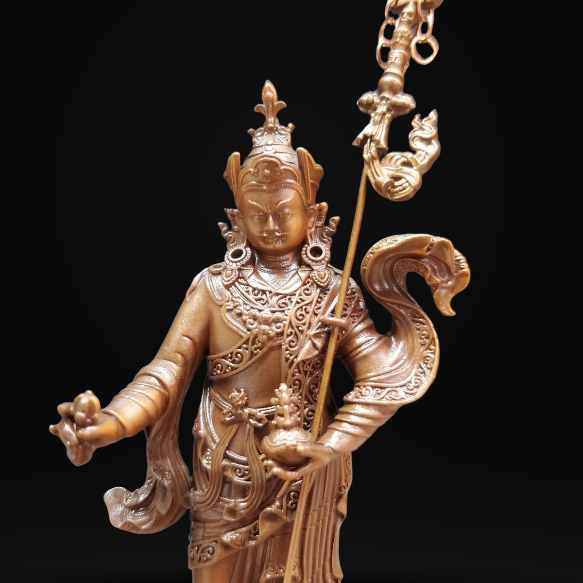 Padmasambhava Statue, Solid Brass Standing Guru Rinpoche, Nepalese Tibetan Buddhist Altar Sculpture, Himalayan Art Home Shrine Decor