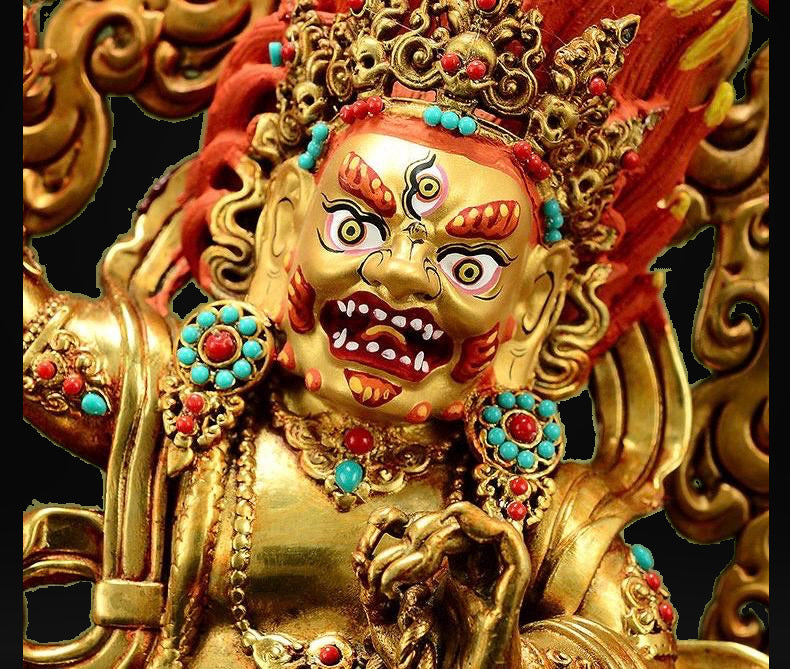Gilt Brass Vajrapani Statue Wrathful Tibetan Buddhist Deity Mahabala Home Altar Decor Turquoise Inlaid Protection Guardian Bodhisattva