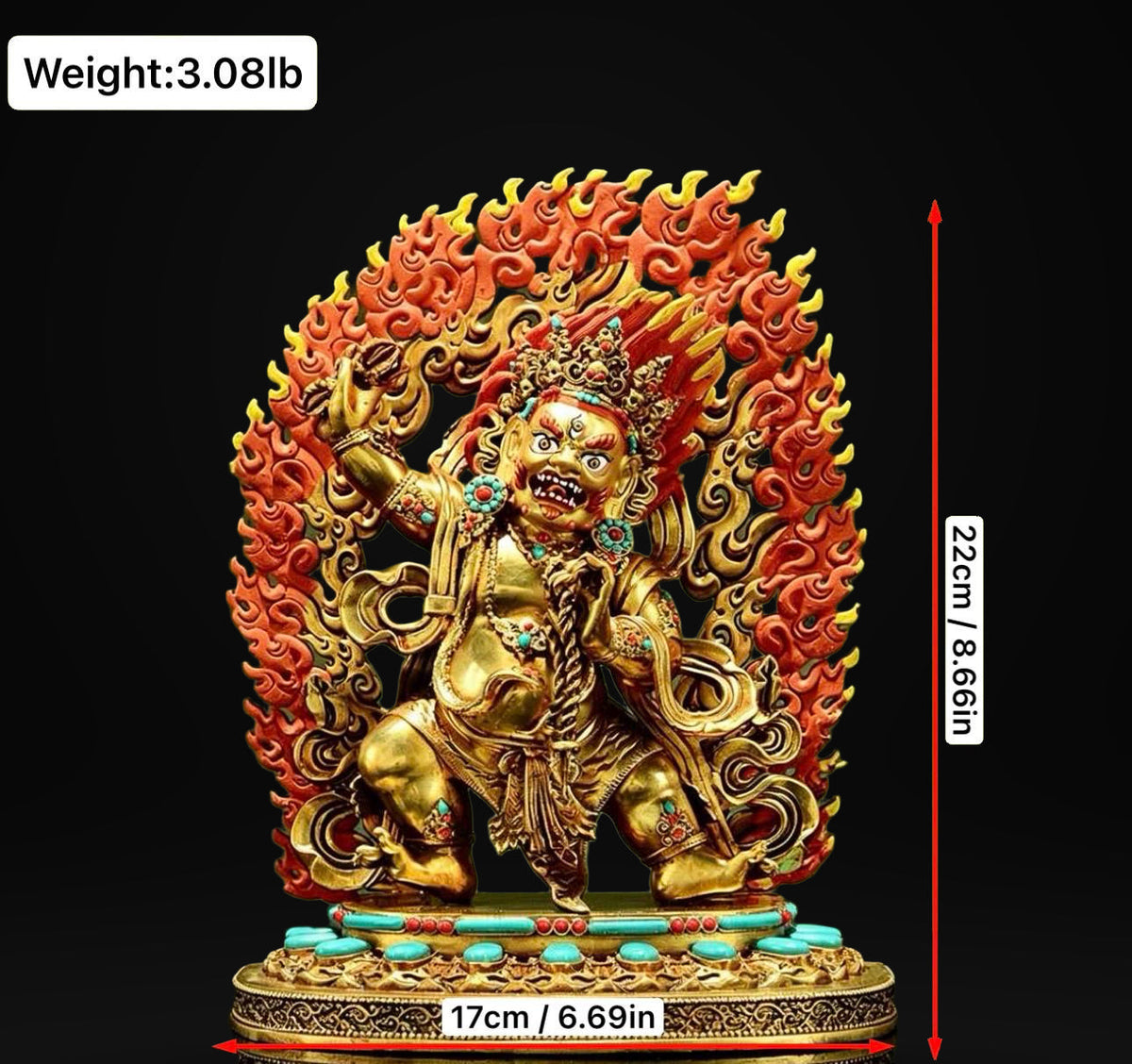 Gilt Brass Vajrapani Statue Wrathful Tibetan Buddhist Deity Mahabala Home Altar Decor Turquoise Inlaid Protection Guardian Bodhisattva