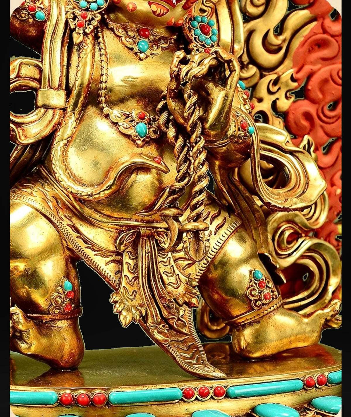 Gilt Brass Vajrapani Statue Wrathful Tibetan Buddhist Deity Mahabala Home Altar Decor Turquoise Inlaid Protection Guardian Bodhisattva