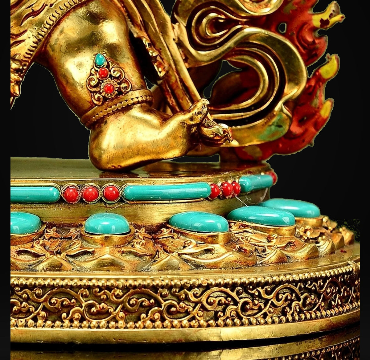Gilt Brass Vajrapani Statue Wrathful Tibetan Buddhist Deity Mahabala Home Altar Decor Turquoise Inlaid Protection Guardian Bodhisattva