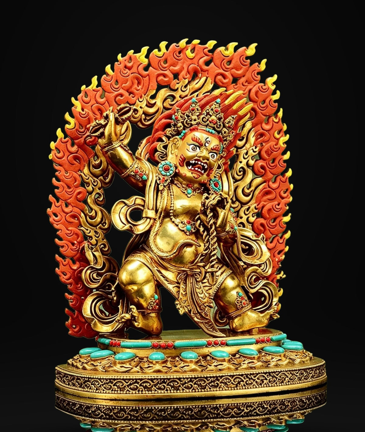 Gilt Brass Vajrapani Statue Wrathful Tibetan Buddhist Deity Mahabala Home Altar Decor Turquoise Inlaid Protection Guardian Bodhisattva