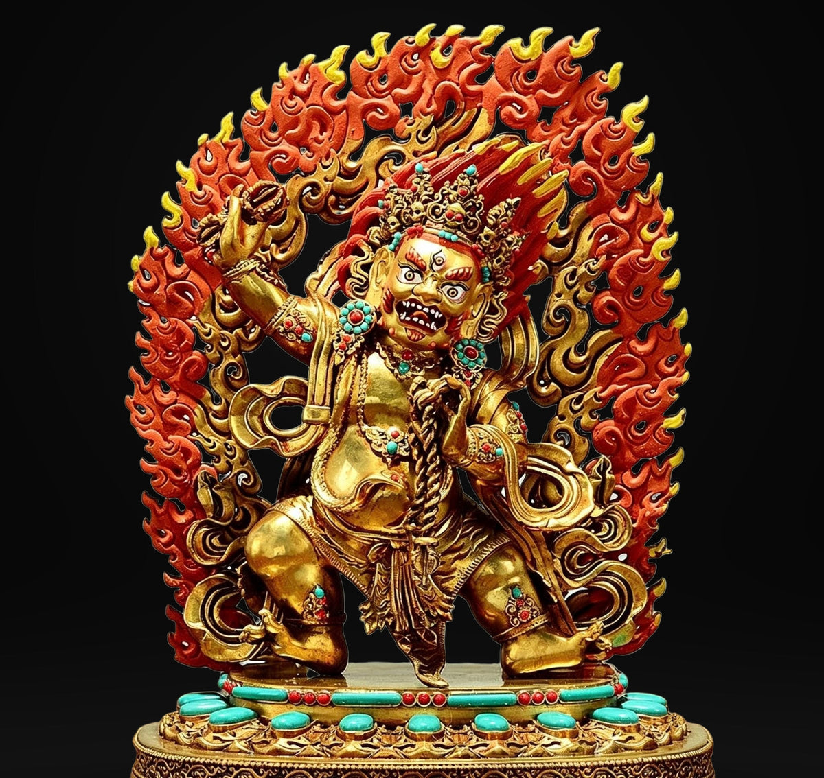 Gilt Brass Vajrapani Statue Wrathful Tibetan Buddhist Deity Mahabala Home Altar Decor Turquoise Inlaid Protection Guardian Bodhisattva