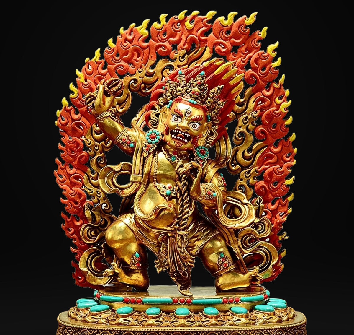 Gilt Brass Vajrapani Statue Wrathful Tibetan Buddhist Deity Mahabala Home Altar Decor Turquoise Inlaid Protection Guardian Bodhisattva