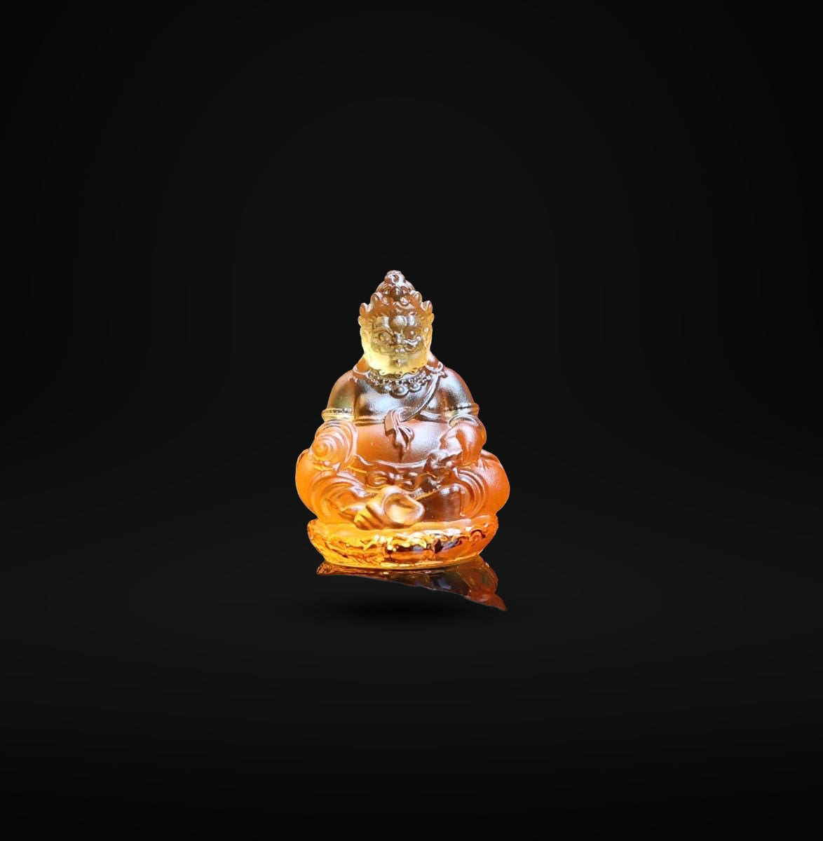 Mini Yellow Dzambhala Statue, 2" Liuli Glass Buddha, Feng Shui Car Dashboard Decor, God of Wealth Office Desk Ornament, Buddhist Gift