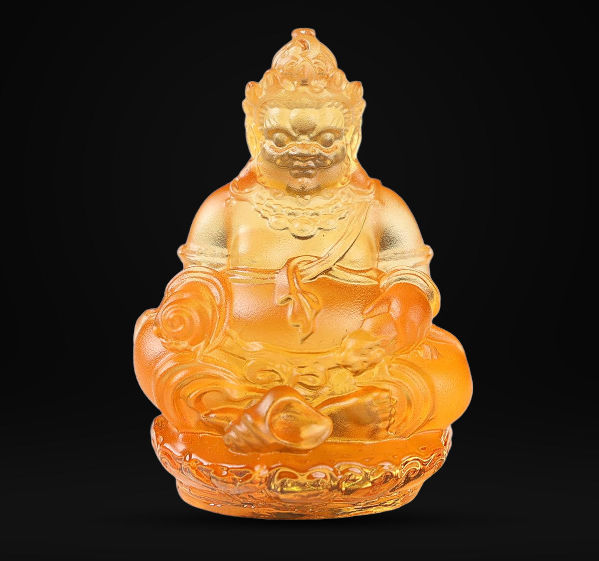 Mini Yellow Dzambhala Statue, 2" Liuli Glass Buddha, Feng Shui Car Dashboard Decor, God of Wealth Office Desk Ornament, Buddhist Gift