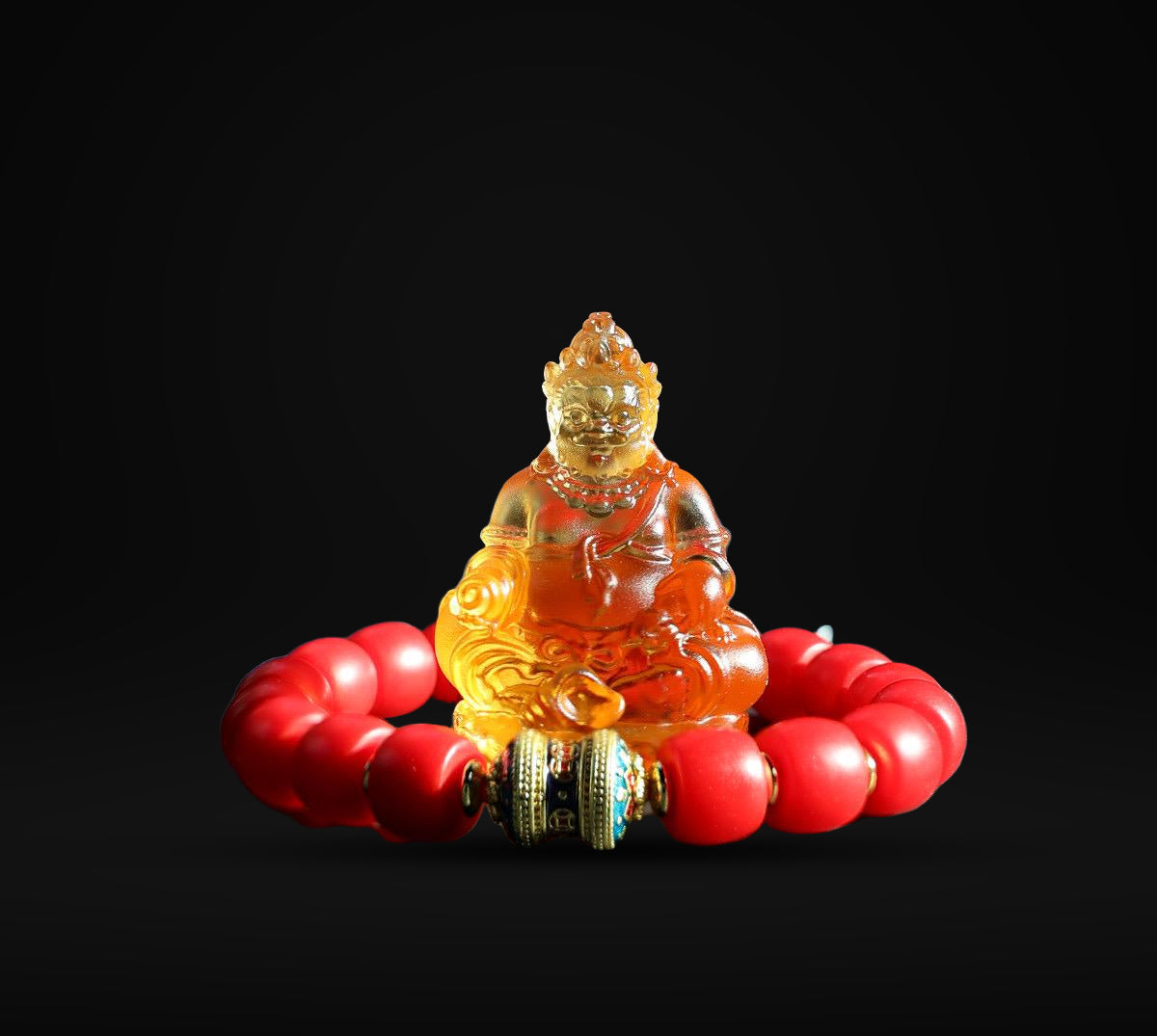 Mini Yellow Dzambhala Statue, 2" Liuli Glass Buddha, Feng Shui Car Dashboard Decor, God of Wealth Office Desk Ornament, Buddhist Gift