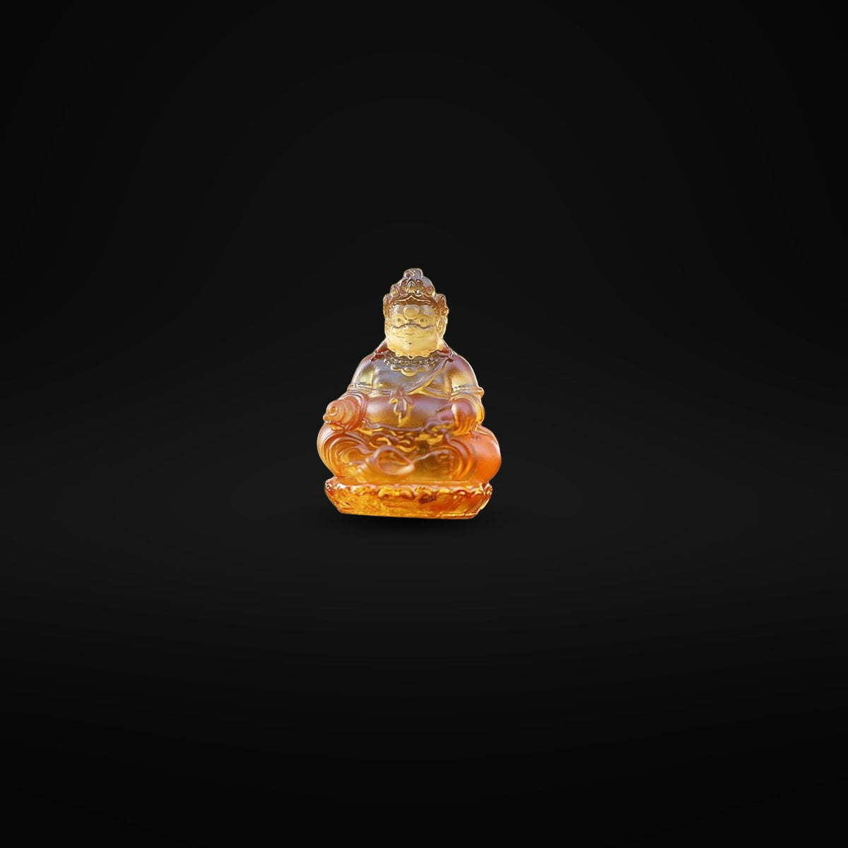 Mini Yellow Dzambhala Statue, 2" Liuli Glass Buddha, Feng Shui Car Dashboard Decor, God of Wealth Office Desk Ornament, Buddhist Gift