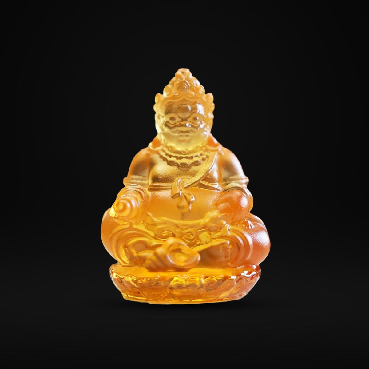 Mini Yellow Dzambhala Statue, 2" Liuli Glass Buddha, Feng Shui Car Dashboard Decor, God of Wealth Office Desk Ornament, Buddhist Gift