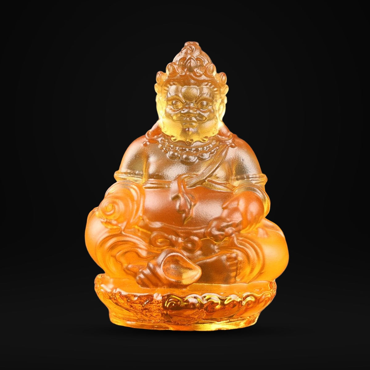 Mini Yellow Dzambhala Statue, 2" Liuli Glass Buddha, Feng Shui Car Dashboard Decor, God of Wealth Office Desk Ornament, Buddhist Gift