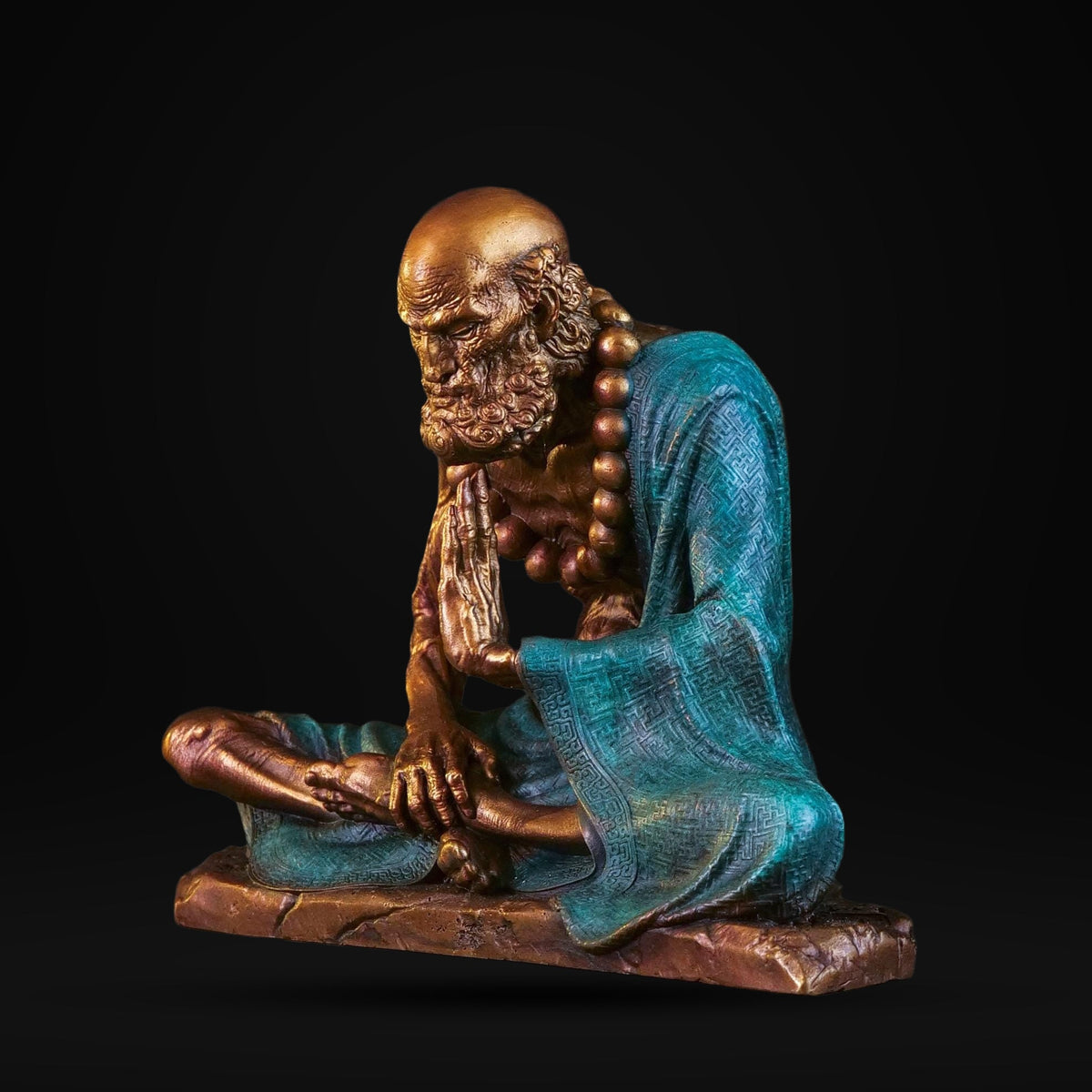 Bronze Meditating Daruma Statue Zen Buddhist Sculpture Office Desk Decor Original Brass Bodhidharma Figurine Spiritual Collectible Gift