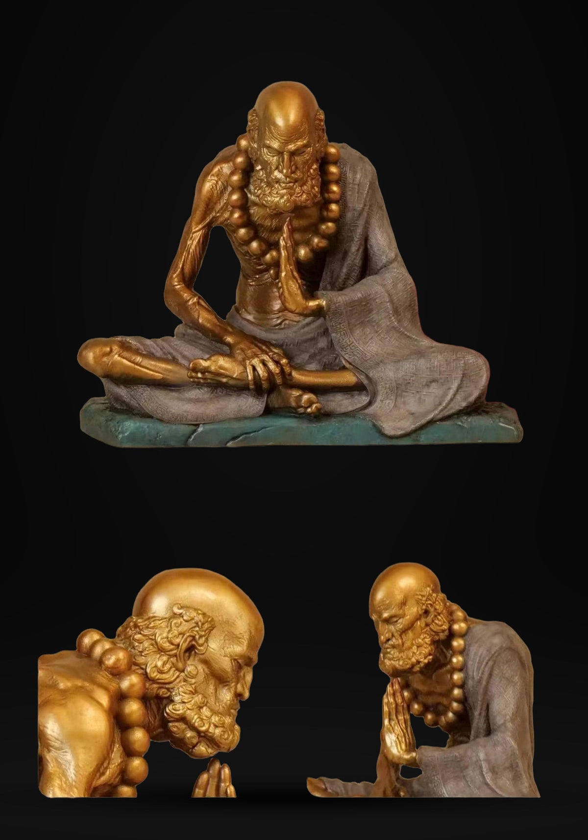 Bronze Meditating Daruma Statue Zen Buddhist Sculpture Office Desk Decor Original Brass Bodhidharma Figurine Spiritual Collectible Gift