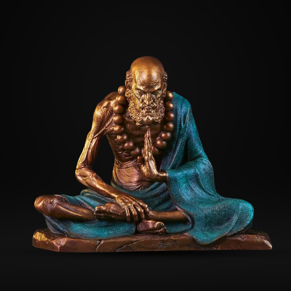 Bronze Meditating Daruma Statue Zen Buddhist Sculpture Office Desk Decor Original Brass Bodhidharma Figurine Spiritual Collectible Gift