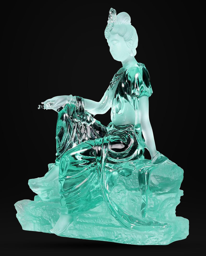 Colored Glaze Guanyin Statue • Avalokiteshvara Buddha Sculpture • Water Moon Guanyin for Home Altar • Zen Buddhist Decor • Feng Shui Gift