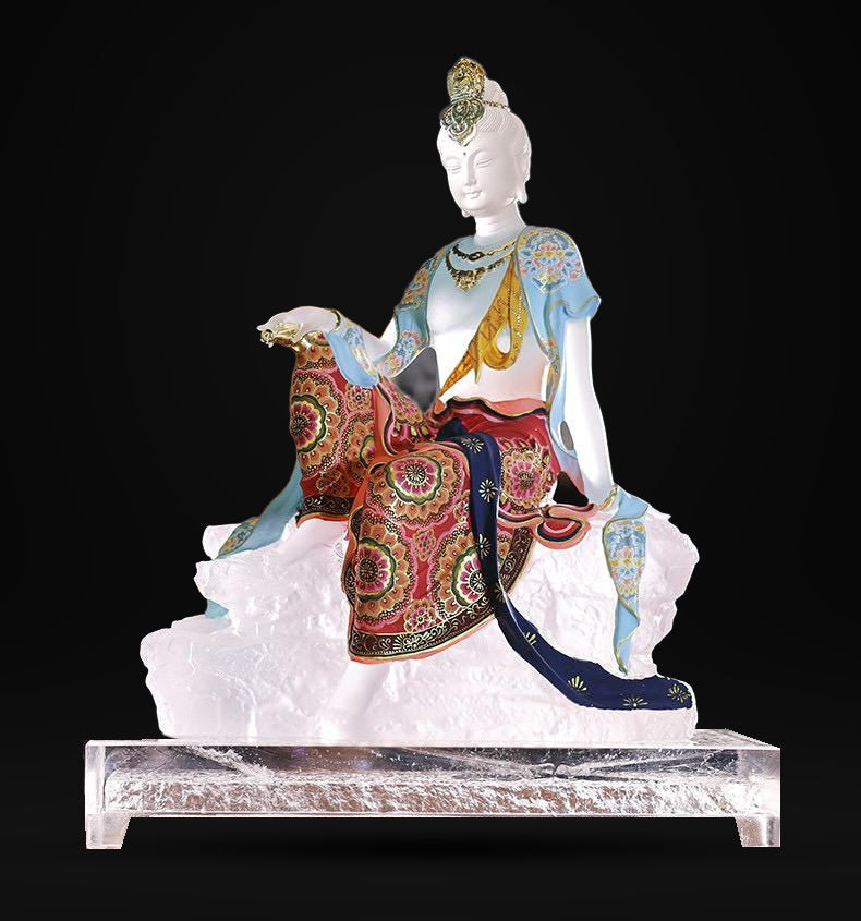 Colored Glaze Guanyin Statue • Avalokiteshvara Buddha Sculpture • Water Moon Guanyin for Home Altar • Zen Buddhist Decor • Feng Shui Gift