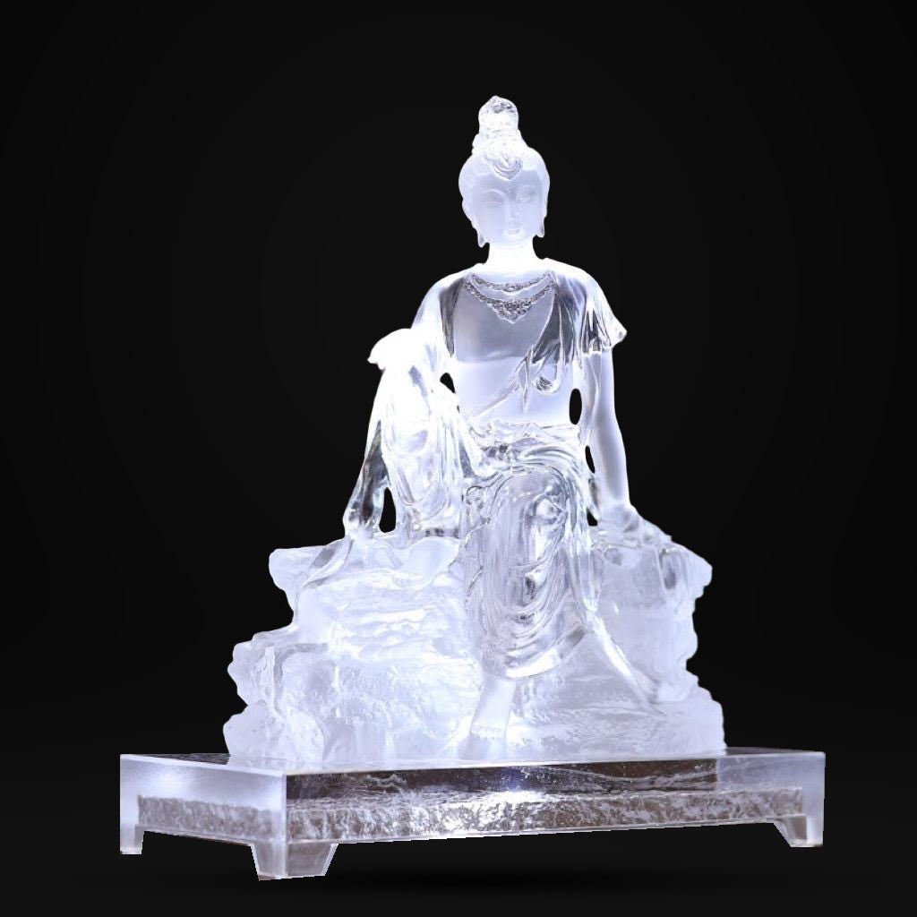 Colored Glaze Guanyin Statue • Avalokiteshvara Buddha Sculpture • Water Moon Guanyin for Home Altar • Zen Buddhist Decor • Feng Shui Gift