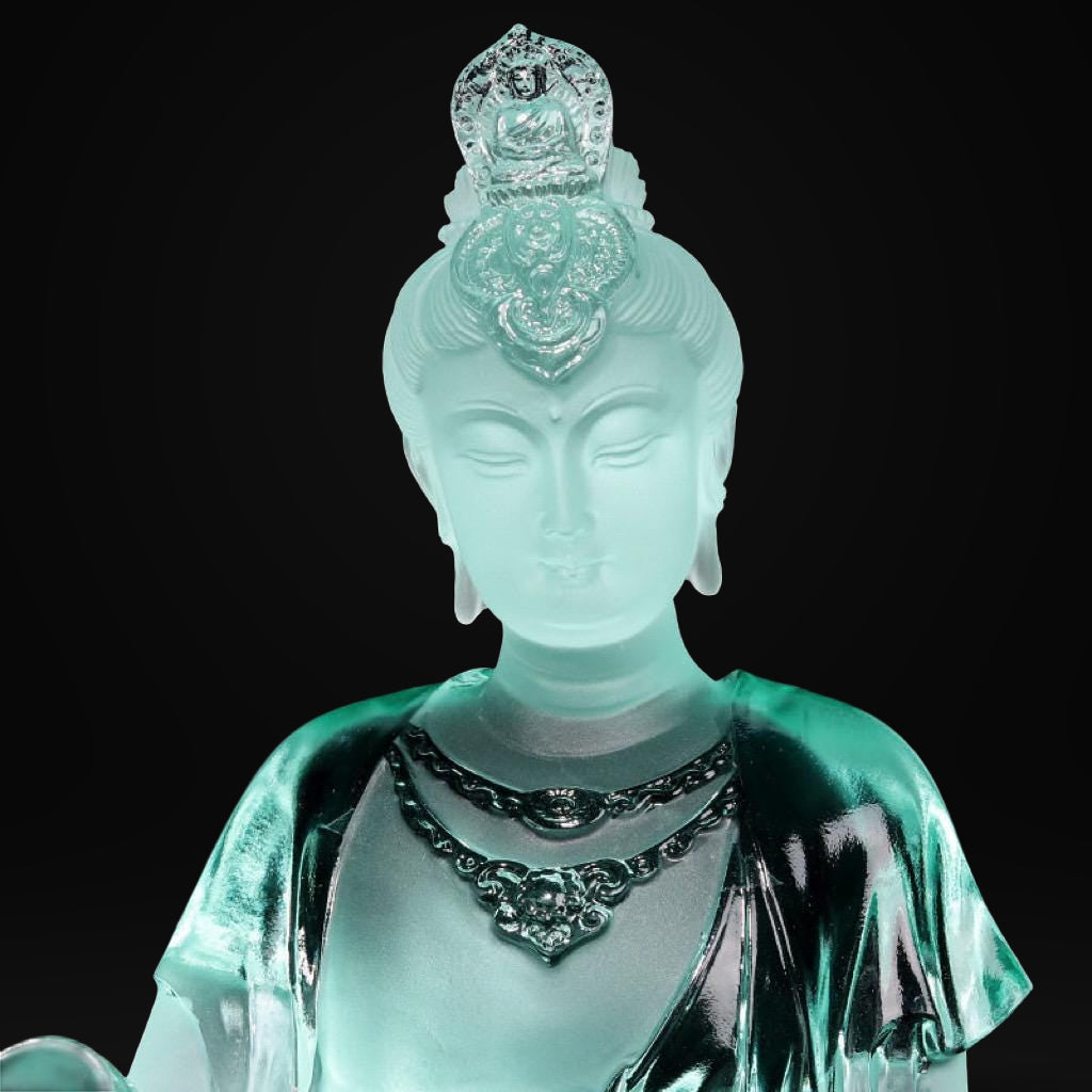 Colored Glaze Guanyin Statue • Avalokiteshvara Buddha Sculpture • Water Moon Guanyin for Home Altar • Zen Buddhist Decor • Feng Shui Gift