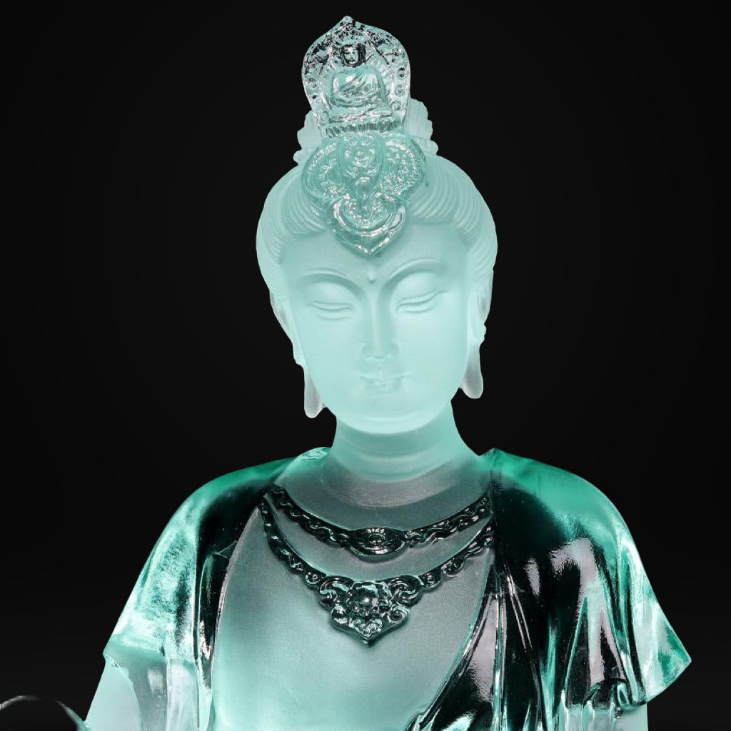 Colored Glaze Guanyin Statue • Avalokiteshvara Buddha Sculpture • Water Moon Guanyin for Home Altar • Zen Buddhist Decor • Feng Shui Gift