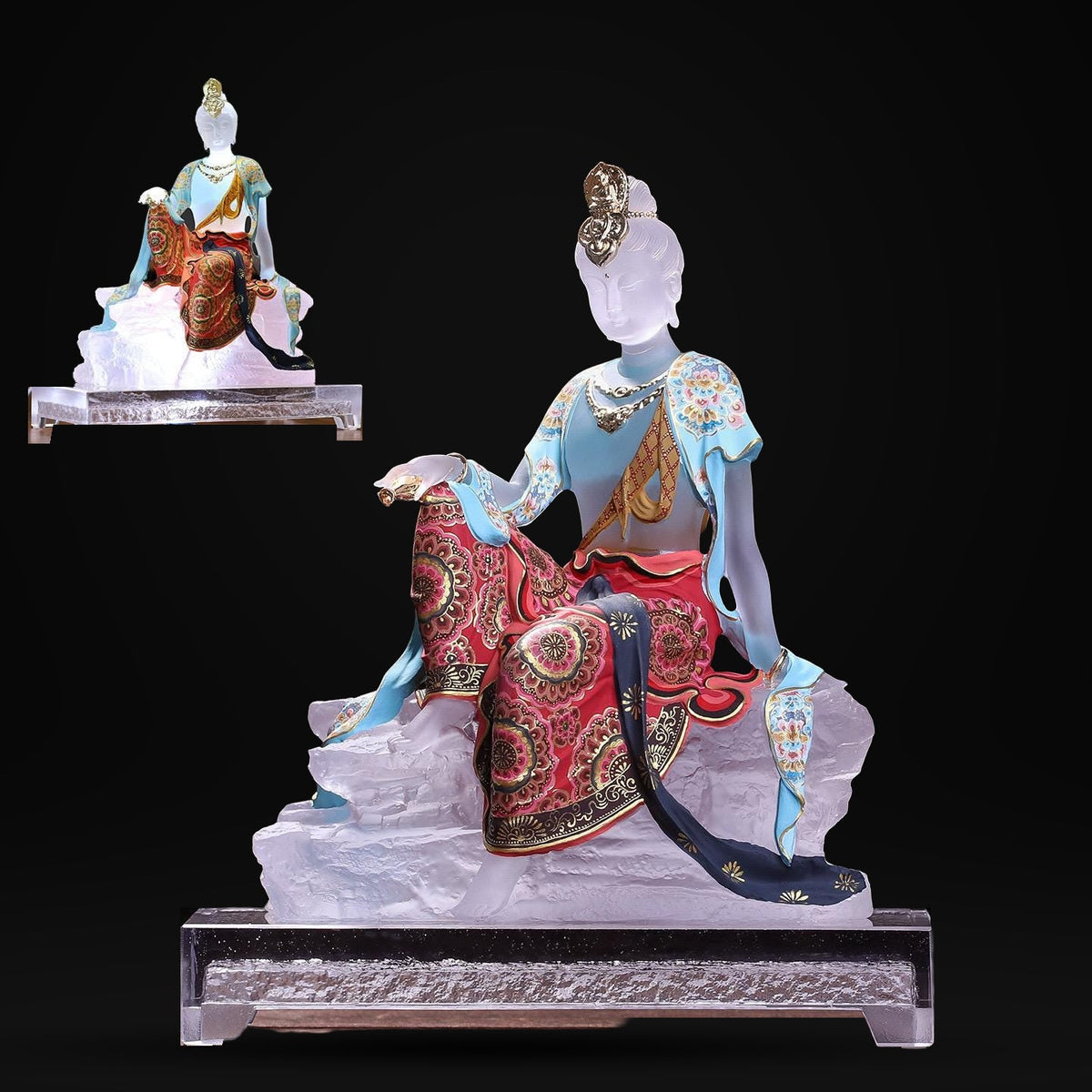 Colored Glaze Guanyin Statue • Avalokiteshvara Buddha Sculpture • Water Moon Guanyin for Home Altar • Zen Buddhist Decor • Feng Shui Gift