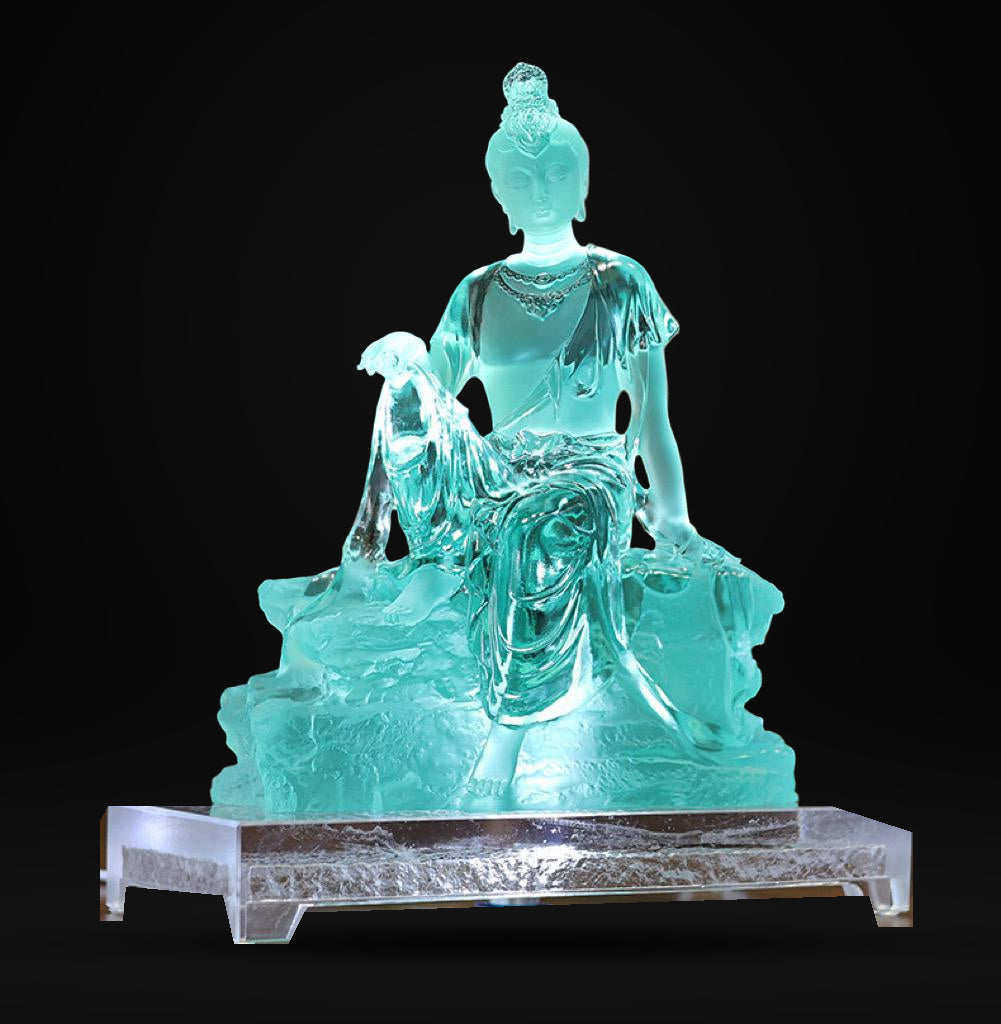 Colored Glaze Guanyin Statue • Avalokiteshvara Buddha Sculpture • Water Moon Guanyin for Home Altar • Zen Buddhist Decor • Feng Shui Gift