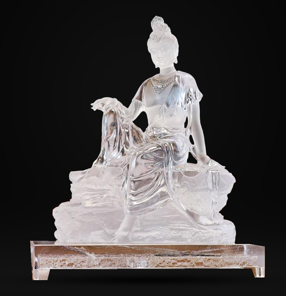Colored Glaze Guanyin Statue • Avalokiteshvara Buddha Sculpture • Water Moon Guanyin for Home Altar • Zen Buddhist Decor • Feng Shui Gift