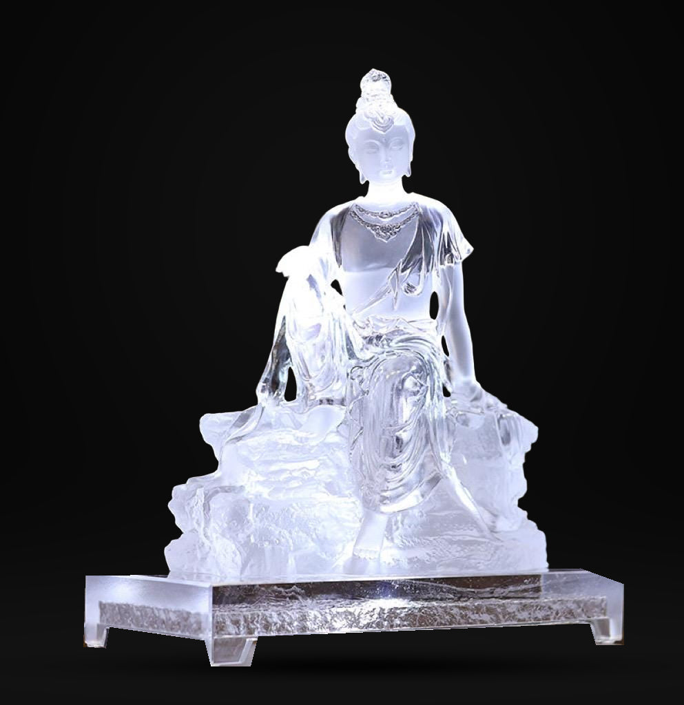 Colored Glaze Guanyin Statue • Avalokiteshvara Buddha Sculpture • Water Moon Guanyin for Home Altar • Zen Buddhist Decor • Feng Shui Gift