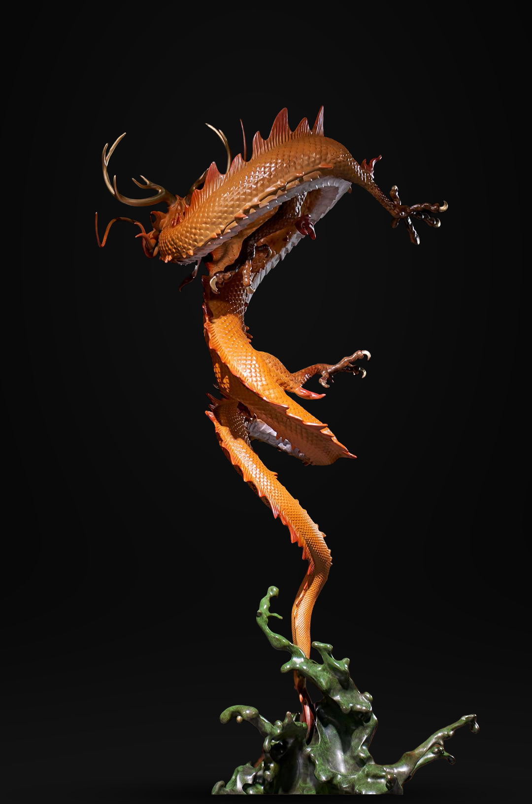 Chinese Brass Dragon Statue, Feng Shui Water Dragon Sculpture for Wealth, Neo-Chinese Living Room Decor, Luxury Office Desk Gift