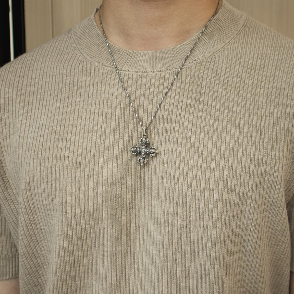 Vintage 925 Silver Vajra Cross Pendant, Retro Oxidized Dorje Necklace for Men Women, Buddhist Phurba Charm, Punk Gothic Streetwear Jewelry