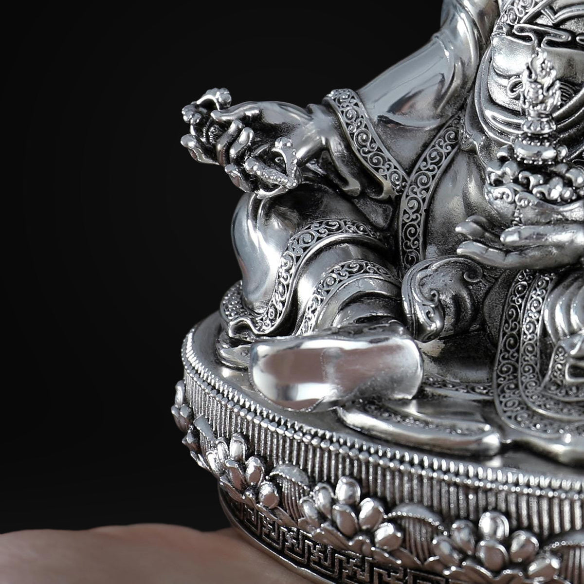 Padmasambhava Statue Guru Rinpoche Tibetan Buddhist Buddha, Silver Plated White Copper Guru Rinpoche Figurine, Altar Shrine Meditation Decor