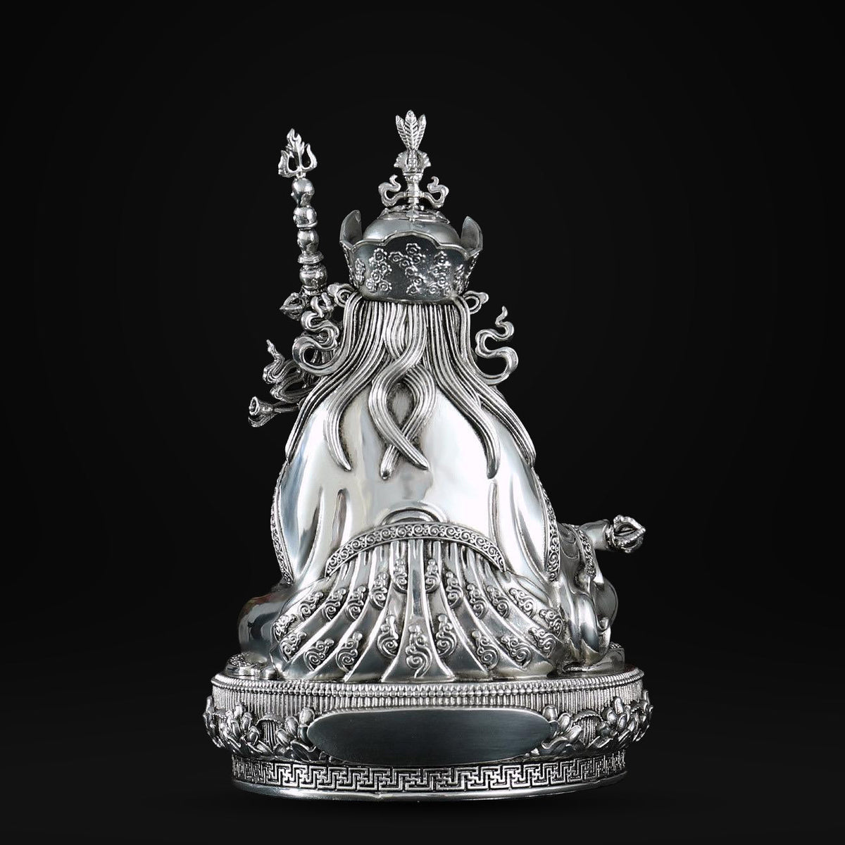 Padmasambhava Statue Guru Rinpoche Tibetan Buddhist Buddha, Silver Plated White Copper Guru Rinpoche Figurine, Altar Shrine Meditation Decor
