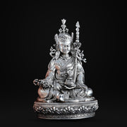 Padmasambhava Statue Guru Rinpoche Tibetan Buddhist Buddha, Silver Plated White Copper Guru Rinpoche Figurine, Altar Shrine Meditation Decor